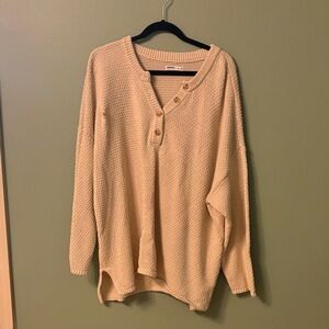 Sonoma Beige V-Neck Button Sweater
